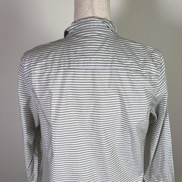 Garnet Hill Button Up Shirt Women's 8 Organic Cotton Striped White/Grey Collared - Picture 7 of 15